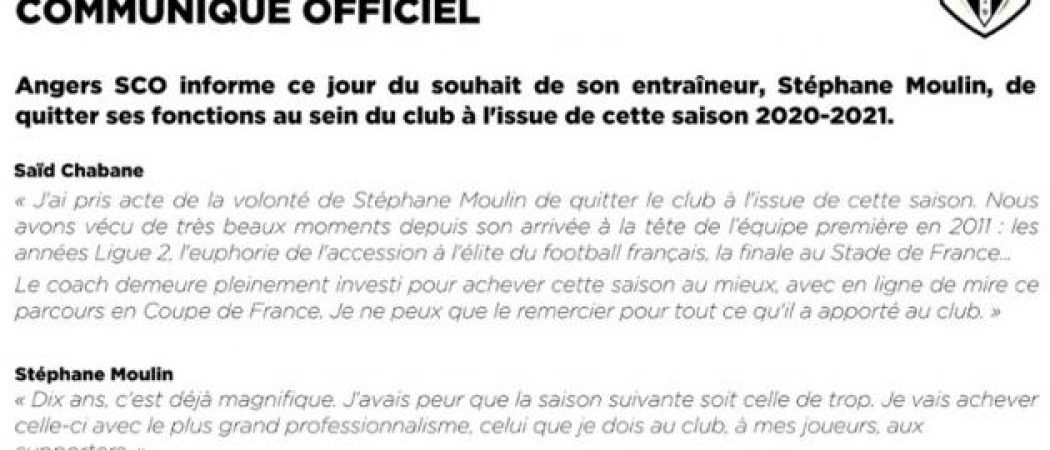Angers : Stéphane Moulin quittera le SCO à la fin de la saison